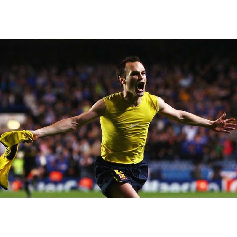 FC Barcelona 2008-09 Away Andrés Iniesta #8 Jersey Men's XXL Nike La Liga Patch Yellow Kit