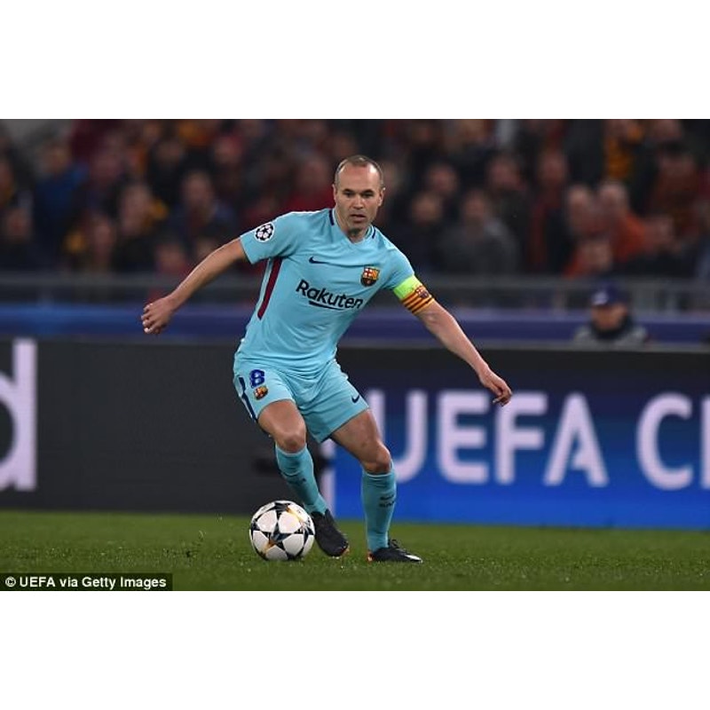 FC Barcelona 2017-18 Away Andrés Iniesta Jersey Men’s Large Nike Rakuten Blue Shirt