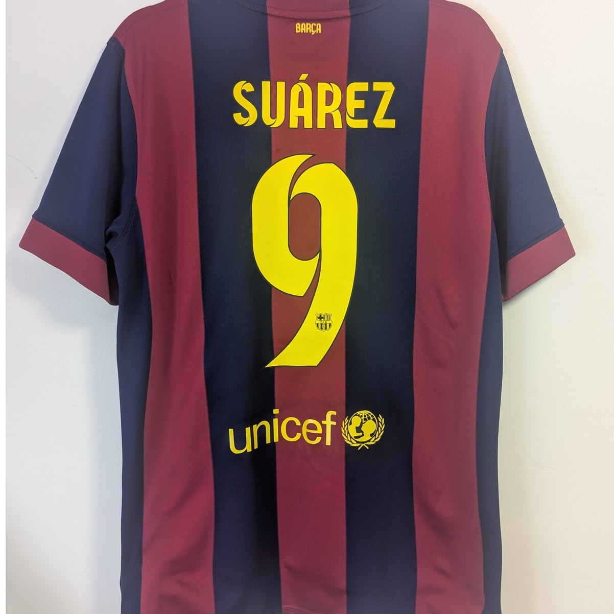 FC Barcelona 2014-15 Luis Suarez Home Jersey Men’s Large Authentic Nike Soccer Shirt