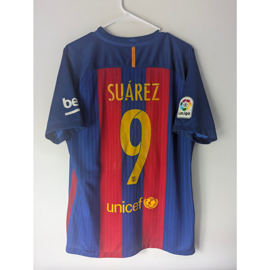 FC Barcelona 2016-17 Luis Suarez Home Jersey Men’s Large Authentic Nike Soccer Shirt