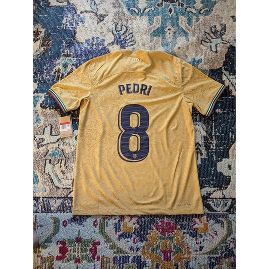 FC Barcelona Pedri Soccer Jersey Men L 2022-23 Away NWT Authentic Nike ADV Gold