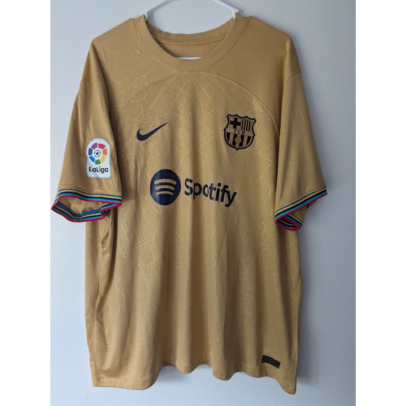 FC Barcelona 2022-23 Away Raphinha Jersey Men's 2XL Nike La Liga Rare Gold Kit