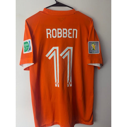 Netherlands 2014 Home Robben Jersey – Men’s Medium | World Cup Fully Patched Nike Shirt