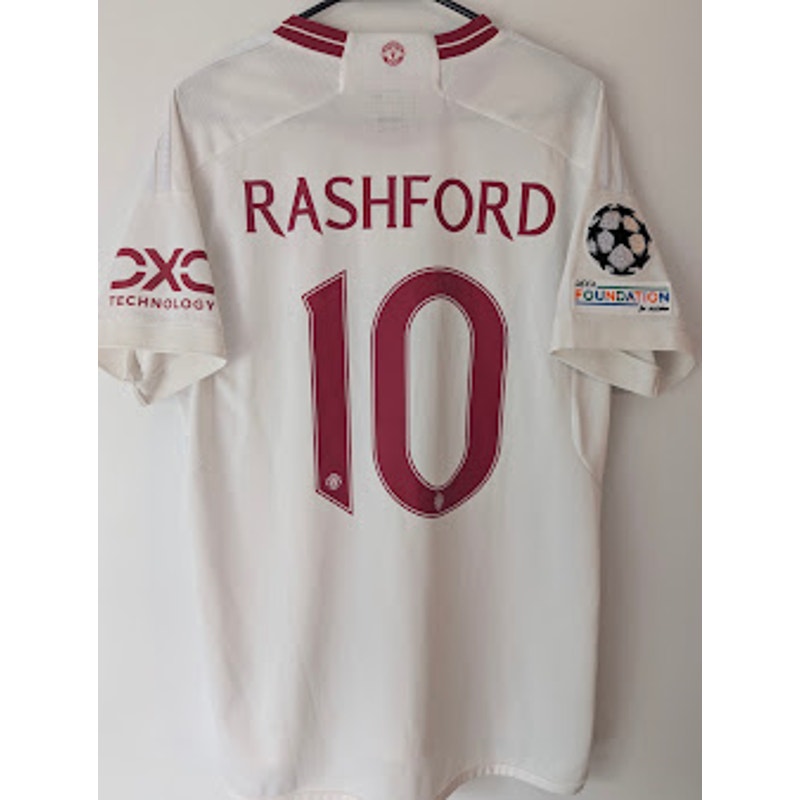 Manchester United 2023-24 Away Marcus Rashford #10 Jersey Mens Large Adidas UCL Fully Patched