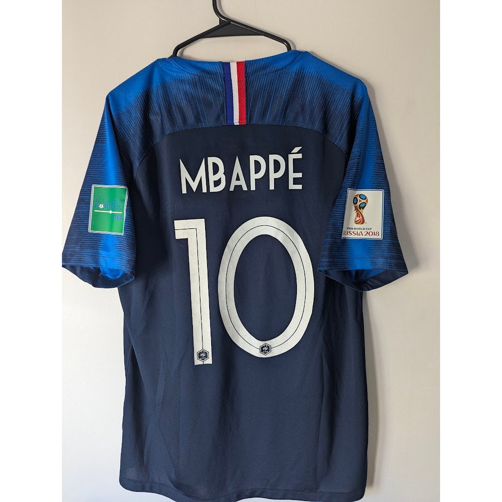 France 2018 Home Mbappé Jersey – Men’s Large | World Cup Fully Patched Shirt