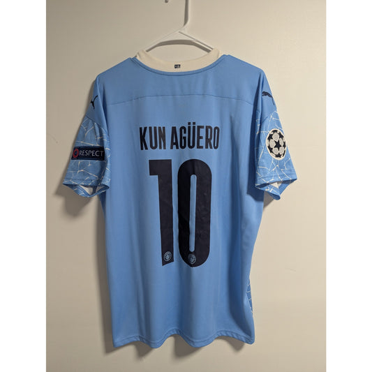 Manchester City 2020-21 Home Sergio Aguero Jersey - Men's Large - UCL