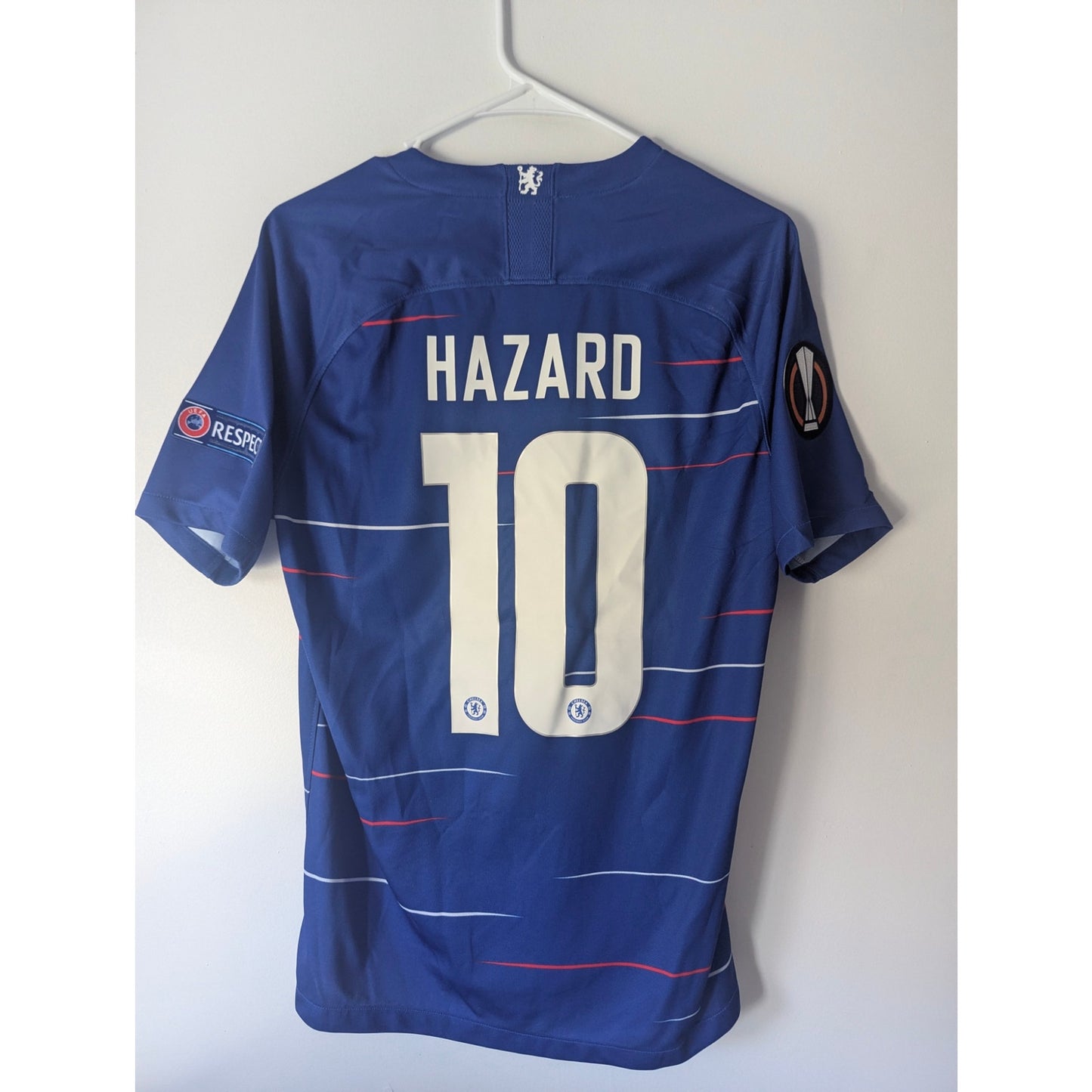 Chelsea 2018–19 Home Hazard Jersey – Men’s Medium UEL Final Fully Patched Shirt