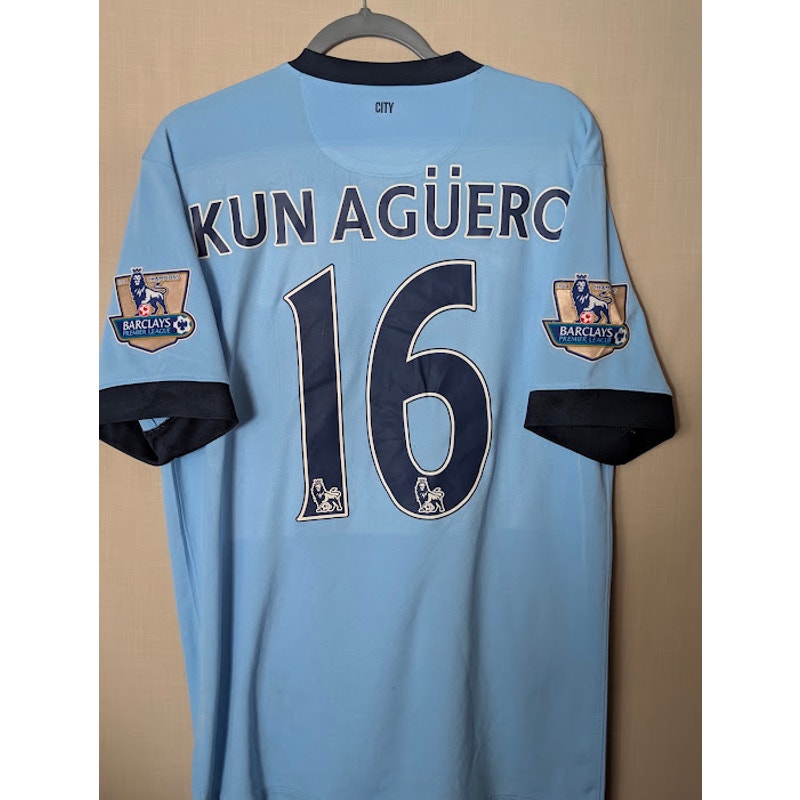 Manchester City 2014-15 Home Sergio Aguero #16 Jersey Mens Large Nike Etihad EPL Patches Vintage