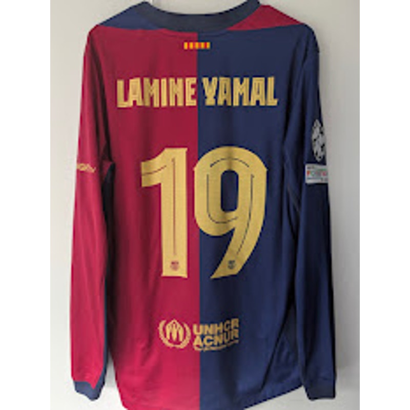 FC Barcelona 2024-25 Home Lamine Yamal #19 Jersey Long Sleeve Mens Large Nike UCL Fully Patched