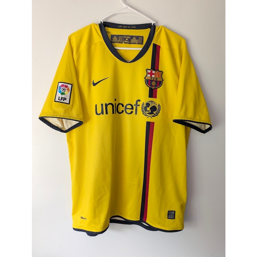FC Barcelona 2008-09 Away Lionel Messi #10 Jersey Mens Large Nike La Liga Patched Yellow Kit
