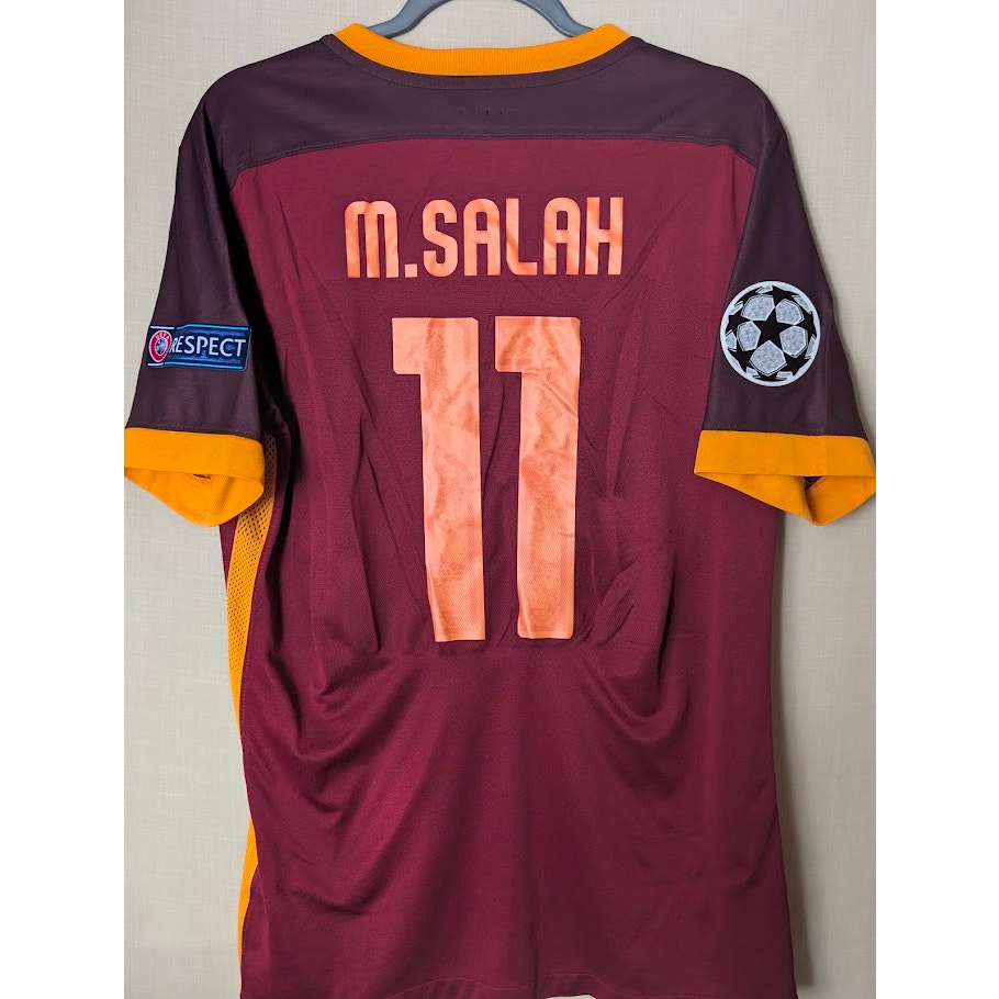 AS Roma 2015-16 Home Mohamed Salah Jersey Mens Large Nike UCL Patched Player Version