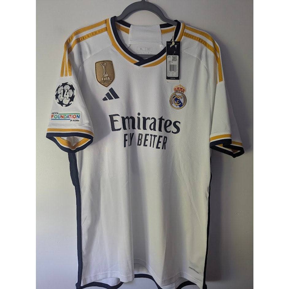 Real Madrid 2023-24 Home Jude Bellingham Jersey Men’s XL NWT Adidas UCL Fully Patched