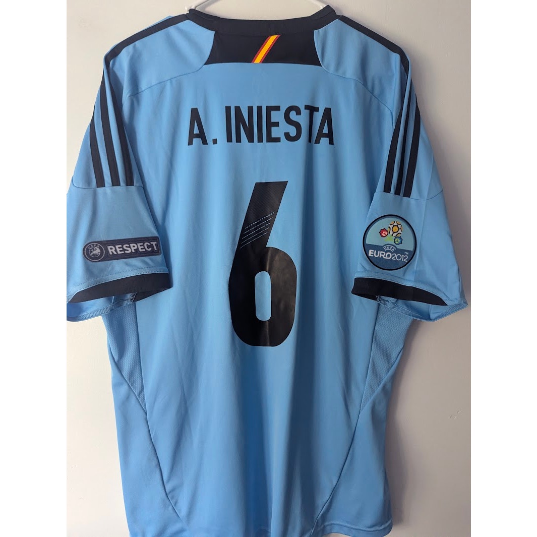 Spain 2012 Away Iniesta Jersey – Men’s XL | EURO Fully Patched Adidas Shirt