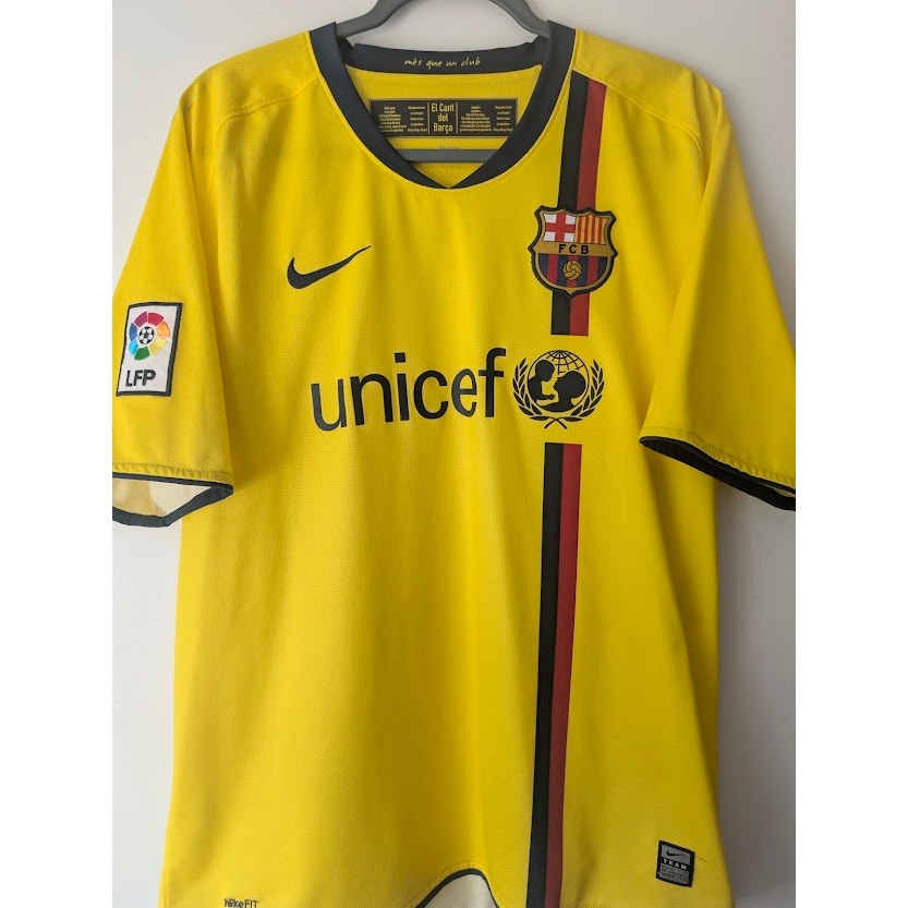 FC Barcelona 2008-09 Away Lionel Messi #10 Jersey Men's Large Nike La Liga Patch Yellow Kit