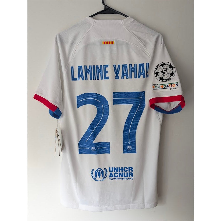 FC Barcelona 2023-24 Away Lamine Yamal #27 Jersey Mens Medium NWT Nike UCL Fully Patched