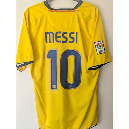 FC Barcelona 2008-09 Away Lionel Messi #10 Jersey Men's Large Nike La Liga Patch Yellow Kit