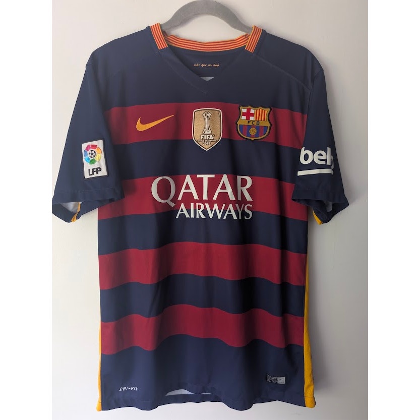 FC Barcelona 2015-16 Home Lionel Messi #10 Jersey Men's Large Nike FIFA Club World Cup Fully Patched