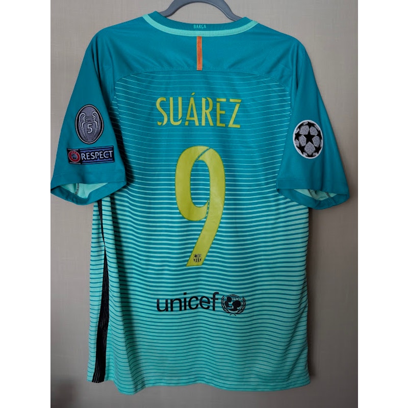 FC Barcelona 2016-17 Third Luis Suarez #9 Jersey Mens Large Nike UCL Vintage