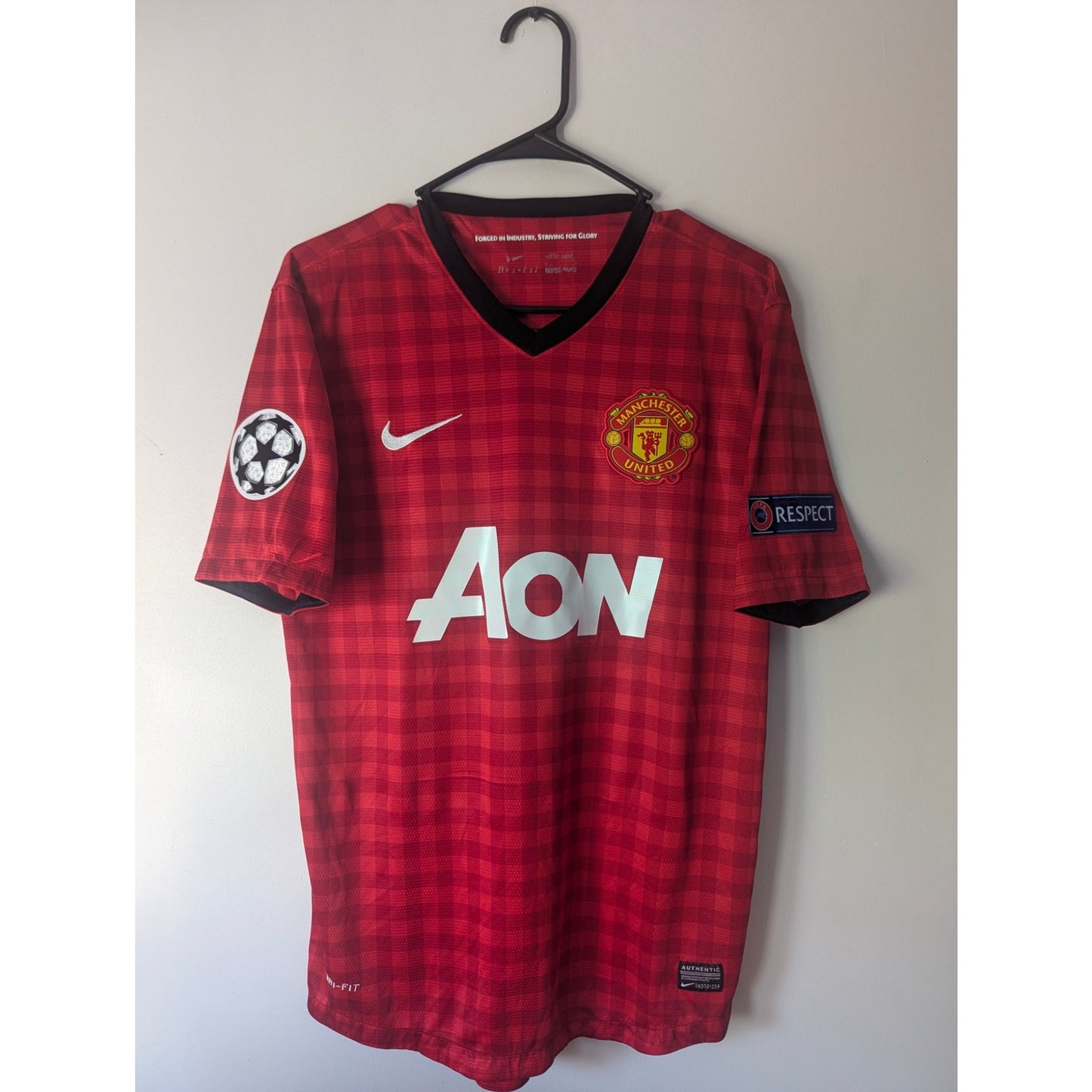 Manchester United 2012–13 Home Rooney Jersey – Men’s Medium | UCL Fully Patched Shirt
