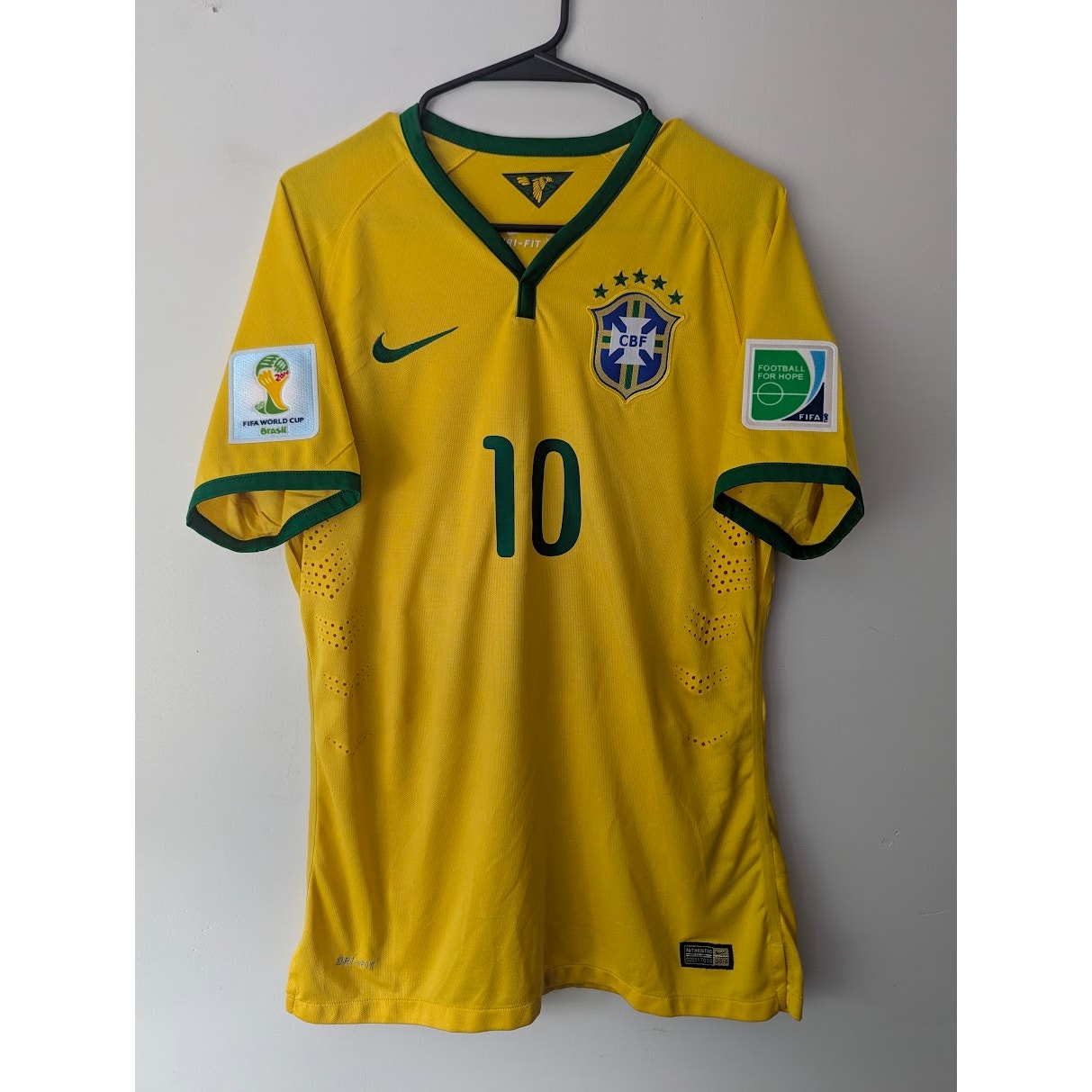 Brazil 2014 Home Neymar Jr Jersey Men's Large Authentic Player Version World Cup Patched Rare