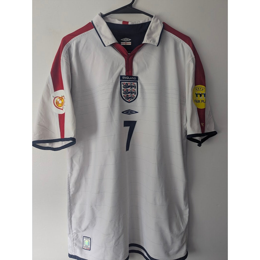 England 2004 Home David Beckham Jersey Men's Large Euros Fully Patched