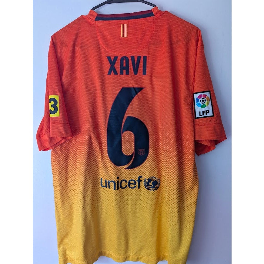 FC Barcelona 2012-13 Away Xavi #6 Jersey Mens Large Nike Authentic Yellow Orange Gradient