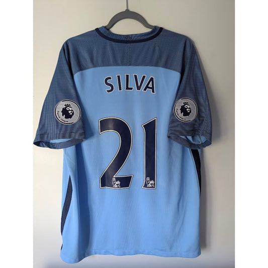 Manchester City 2016-17 Home David Silva Jersey Men's XL EPL Fully Patched