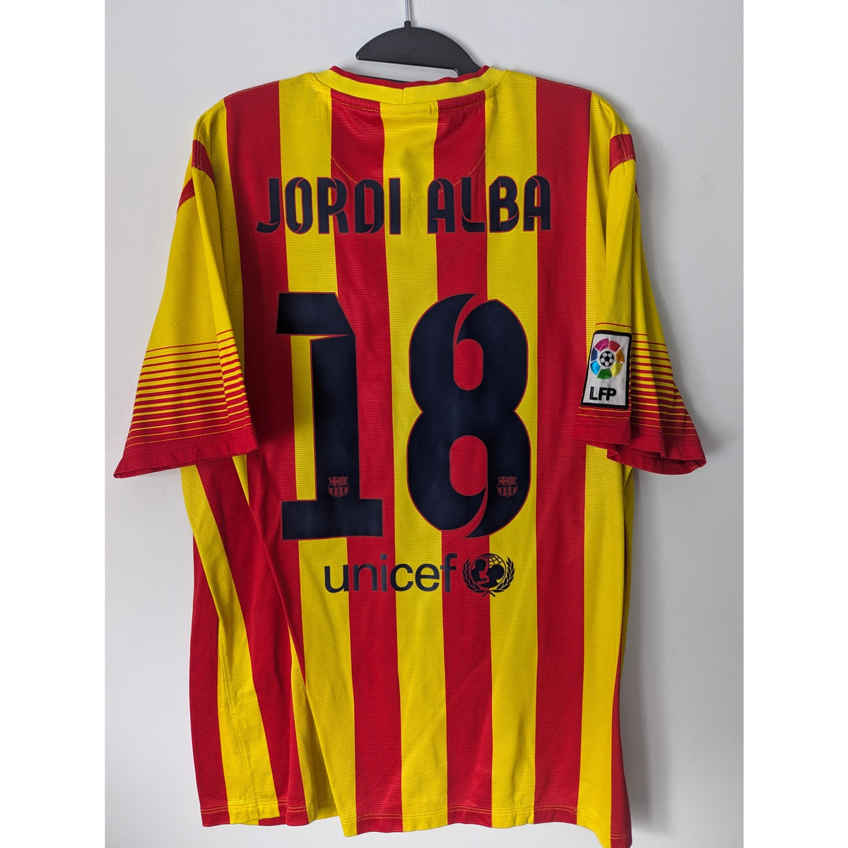 FC Barcelona 2013-14 Away Jordi Alba Jersey Men’s XL Authentic Nike Senyera Soccer Shirt