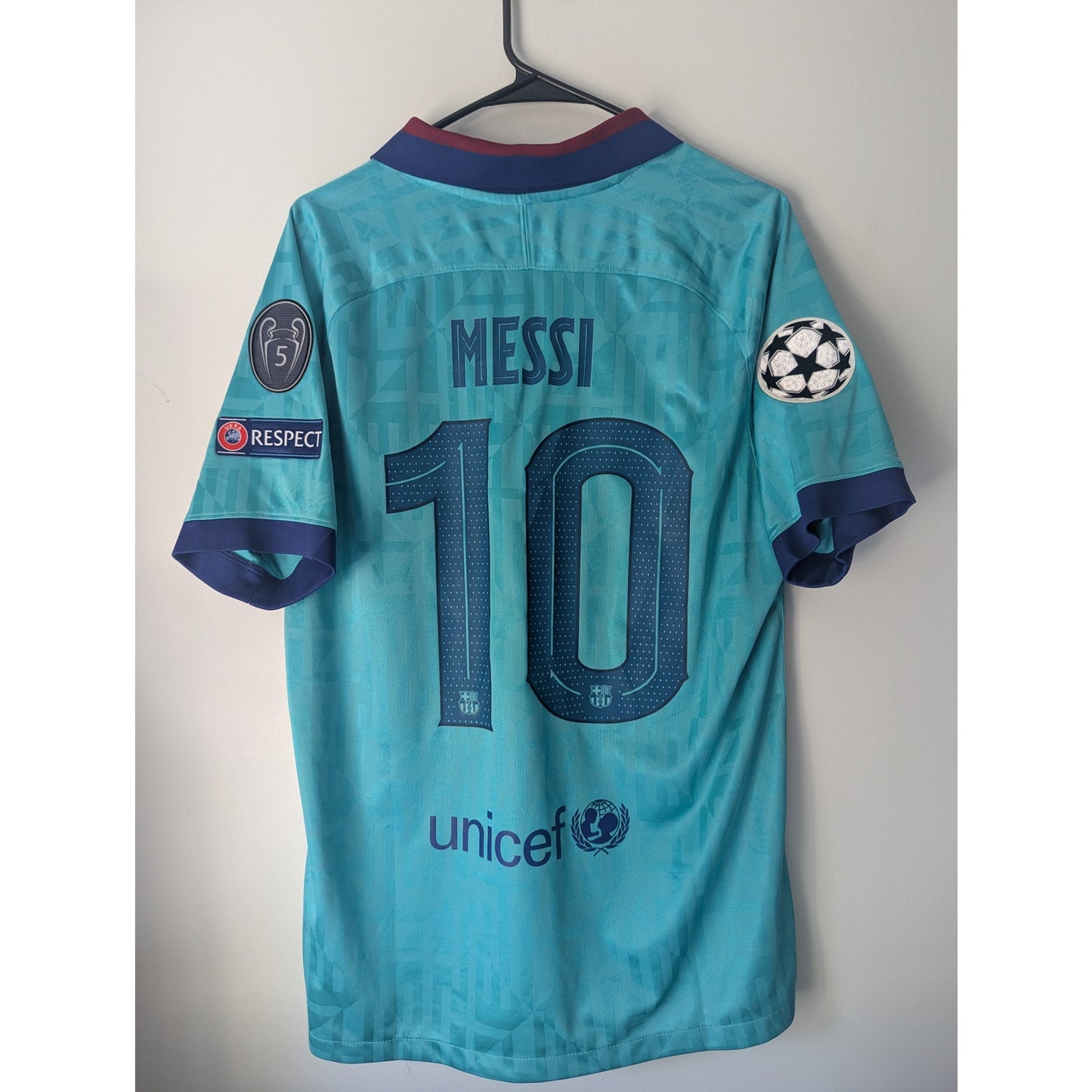 FC Barcelona 2019-20 Third Messi Jersey Men’s Large Nike UCL Fully Patched Soccer Shirt