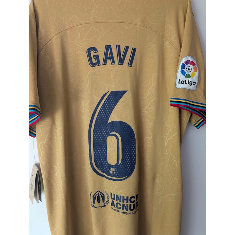 FC Barcelona 2022-23 Away Gavi #6 Jersey Men's Large NWT Nike La Liga Patch Gold Kit