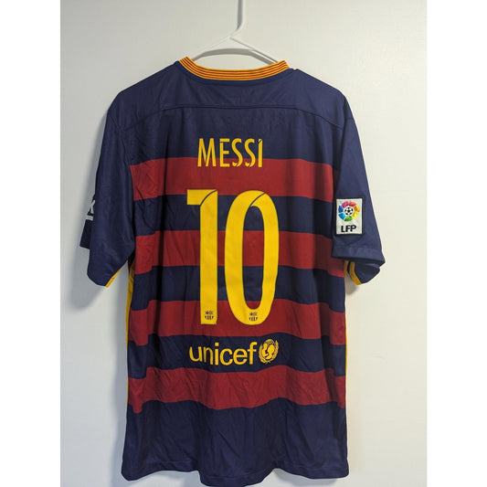 FC Barcelona 2015–16 Home Messi Jersey – Men’s XL | La Liga Patched Club World Cup Badge Shirt