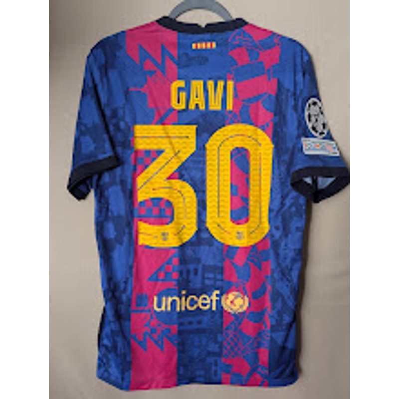 FC Barcelona 2021-22 Third Gavi Jersey Mens Medium Nike UCL Fully Patched