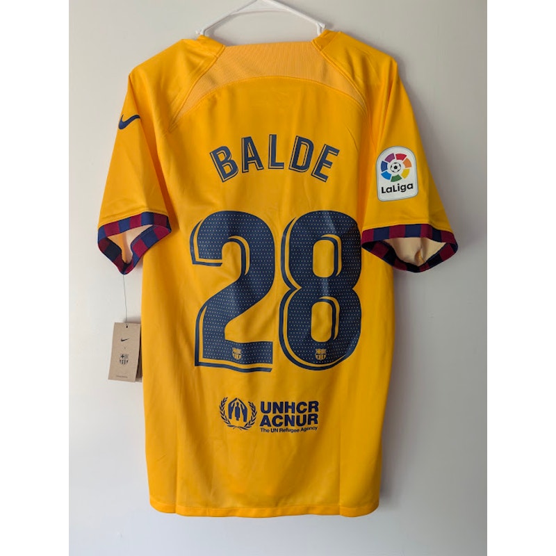FC Barcelona 2022-23 Fourth Alejandro Balde #28 Jersey Men's Large NWT Nike La Liga Senyera Rare