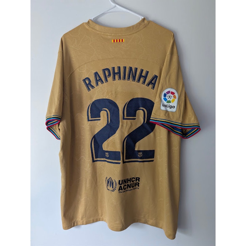 FC Barcelona 2022-23 Away Raphinha Jersey Men's 2XL Nike La Liga Rare Gold Kit