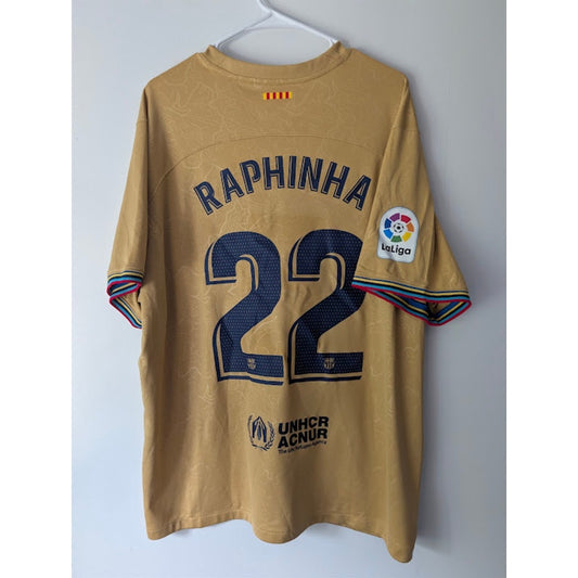 FC Barcelona 2022-23 away Raphinha gold jersey, Nike, men's 2XL