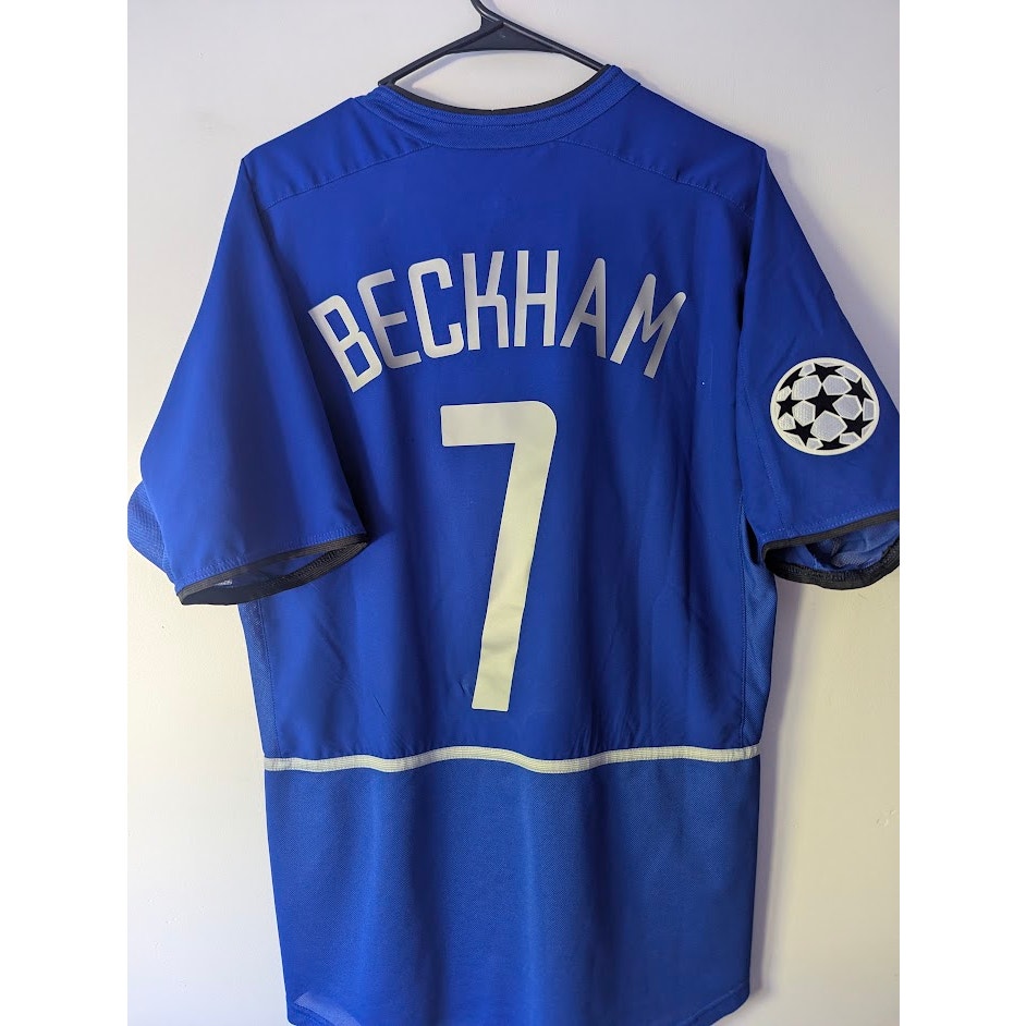 Manchester United 2002-03 Third David Beckham Jersey Men’s Medium Nike UCL Blue