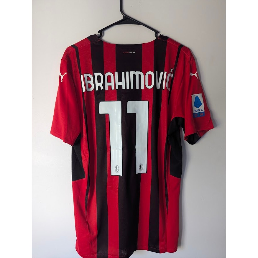 AC Milan 2021–22 Home Ibrahimović Jersey – Men’s Large | Player Version Serie A Fully Patched