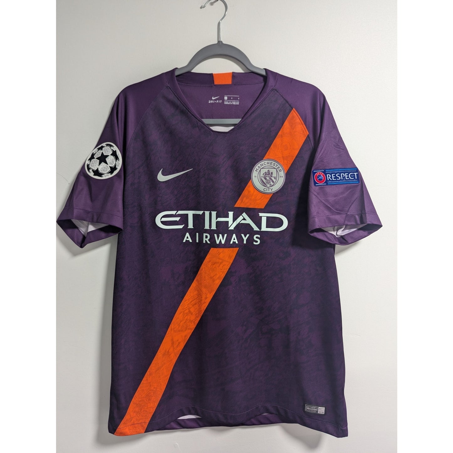 Manchester City 2018-19 Sergio Aguero Third Jersey Men’s Large Nike UCL Soccer Shirt