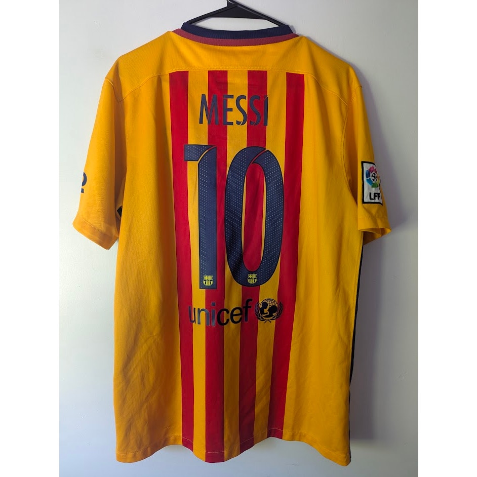 FC Barcelona 2015-16 Away Lionel Messi Jersey Men’s Large Nike Club World Cup Champions Badge