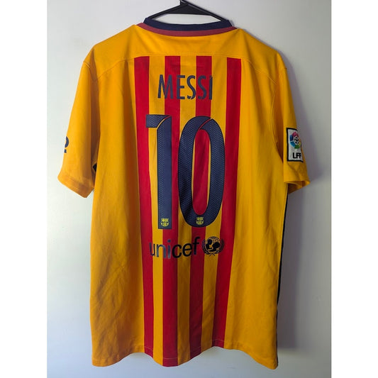 FC Barcelona 2015-16 Away Lionel Messi Jersey Men’s Large Nike Club World Cup Champions Badge