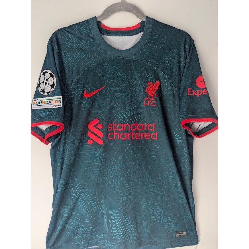 Liverpool 2022–23 Third Salah Jersey – Men’s Large | UCL Fully Patched Nike Shirt