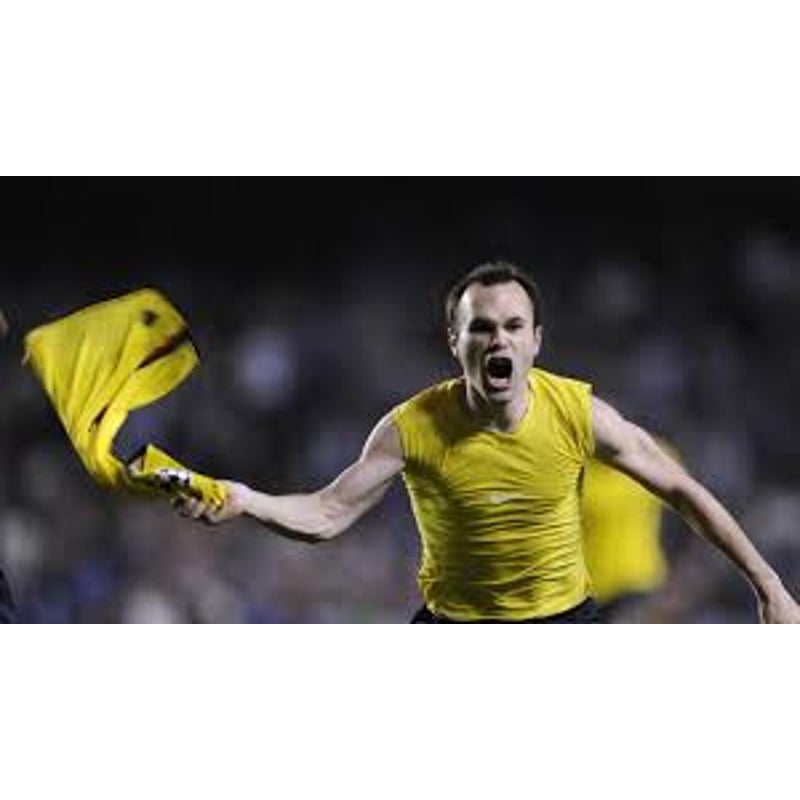 FC Barcelona 2008-09 Away Andrés Iniesta #8 Jersey Men's XXL Nike La Liga Patch Yellow Kit