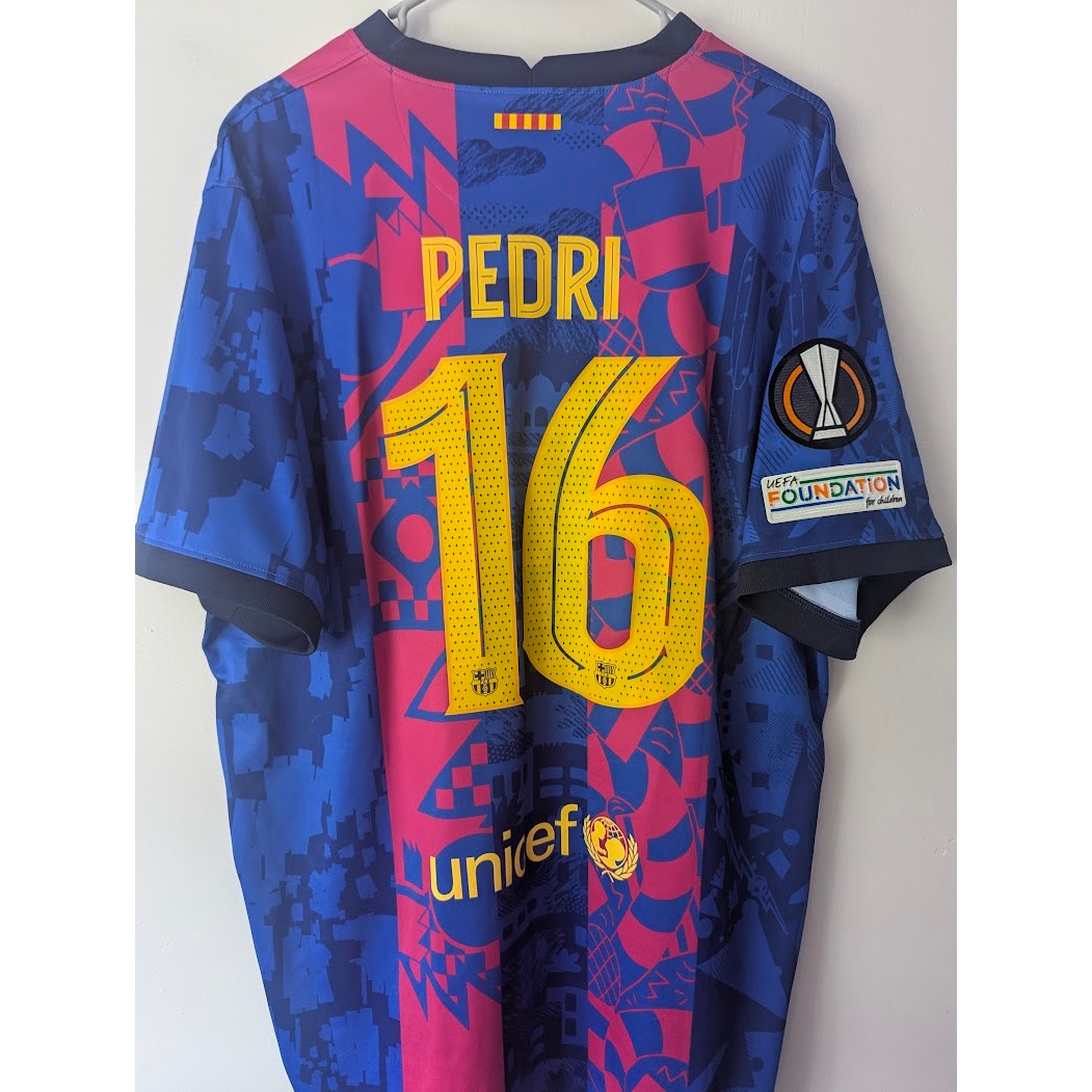 FC Barcelona 2021–22 Third Pedri Jersey – Men’s 2XL | Europa League Fully Patched Nike Shirt