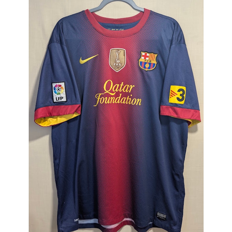 FC Barcelona 2012-13 Home Andres Iniesta #8 Jersey Mens 2XL Nike Club World Cup Champions Badge
