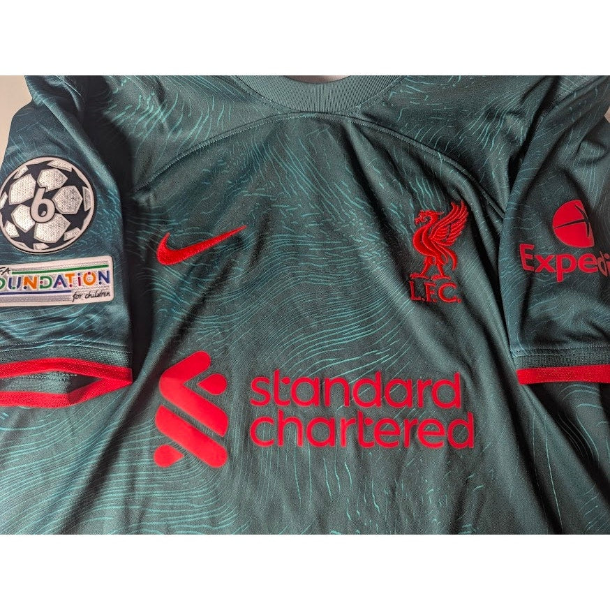Liverpool 2022–23 Third Salah Jersey – Men’s Large | UCL Fully Patched Nike Shirt