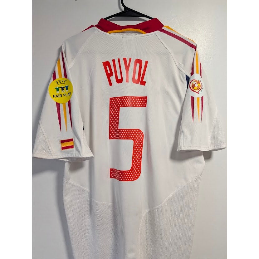 Spain 2004 Away Carles Puyol Jersey Men's Large adidas UEFA Euro 2004 Fully Patched Rare