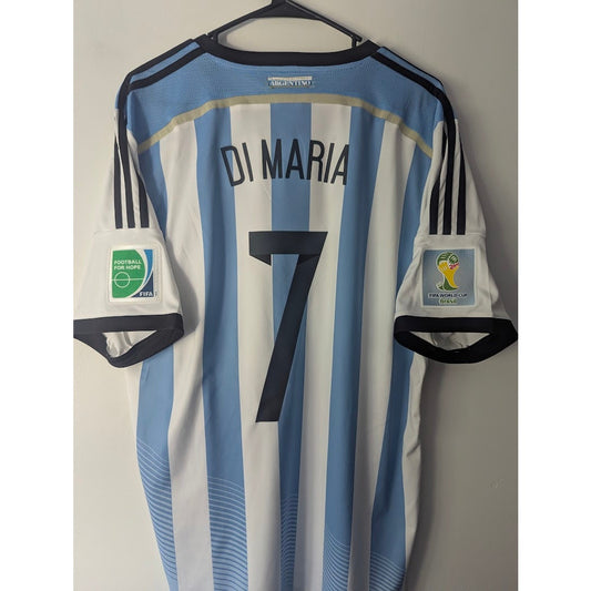 Argentina 2014 World Cup Home Di Maria Jersey – Men’s XL | Fully Patched Adidas Shirt