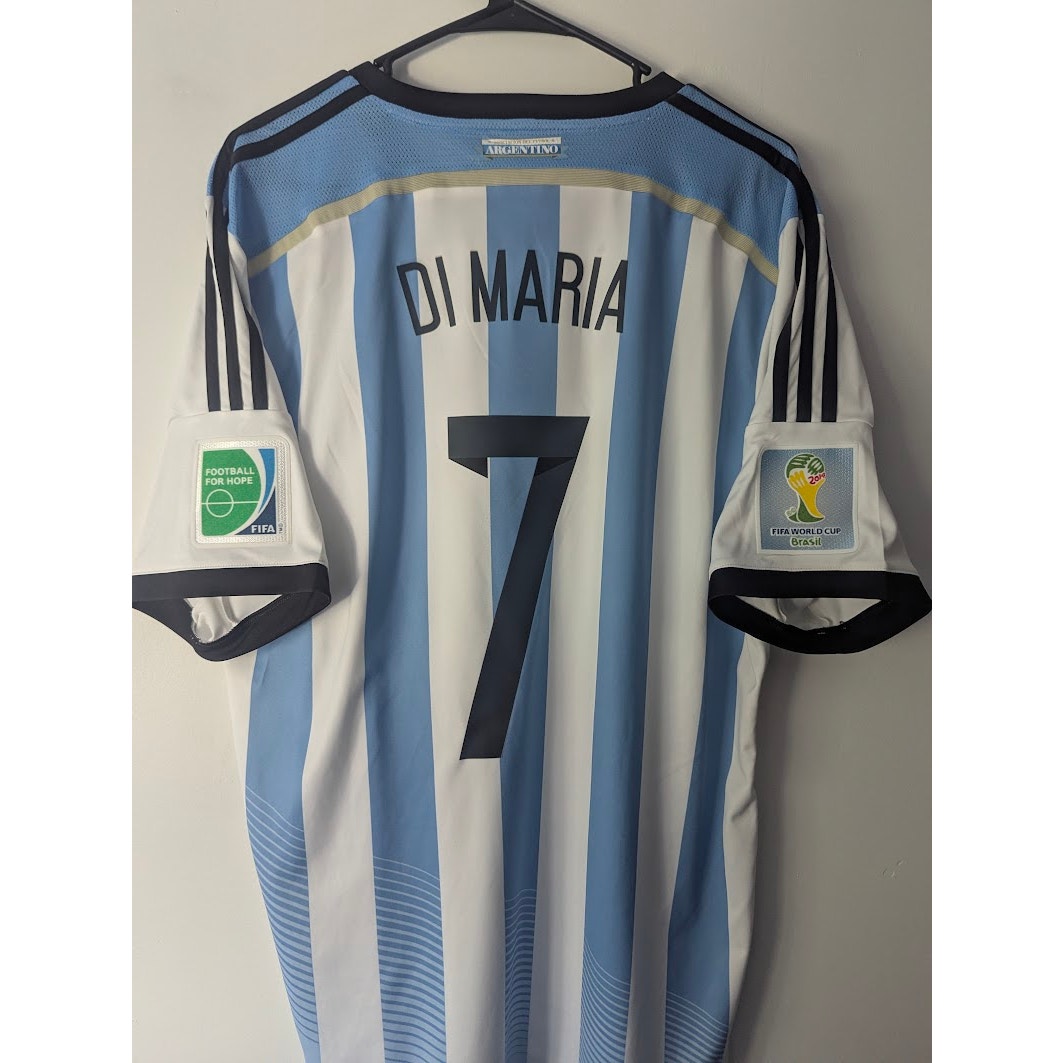Argentina 2014 World Cup Home Di Maria Jersey – Men’s XL | Fully Patched Adidas Shirt