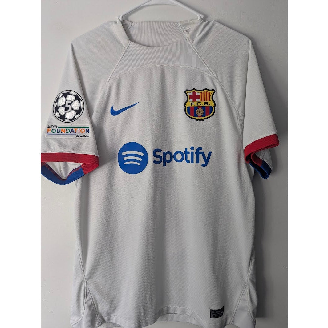 FC Barcelona 2023–24 Away De Jong Jersey – Men’s Large | Authentic UCL Fully Patched Nike Shirt