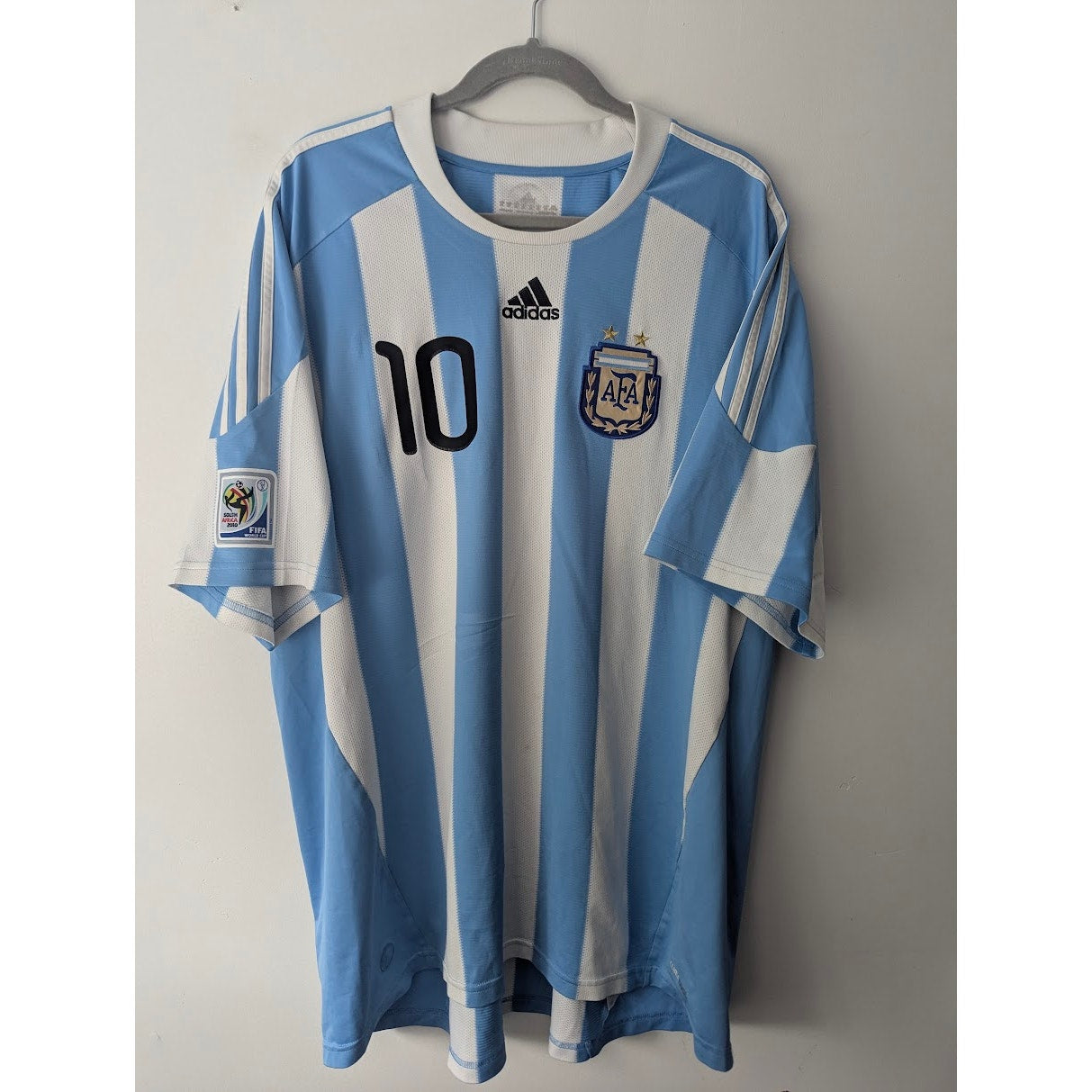 Argentina 2010 Home Lionel Messi Jersey Men's 3XL Adidas World Cup Fully Patched Rare